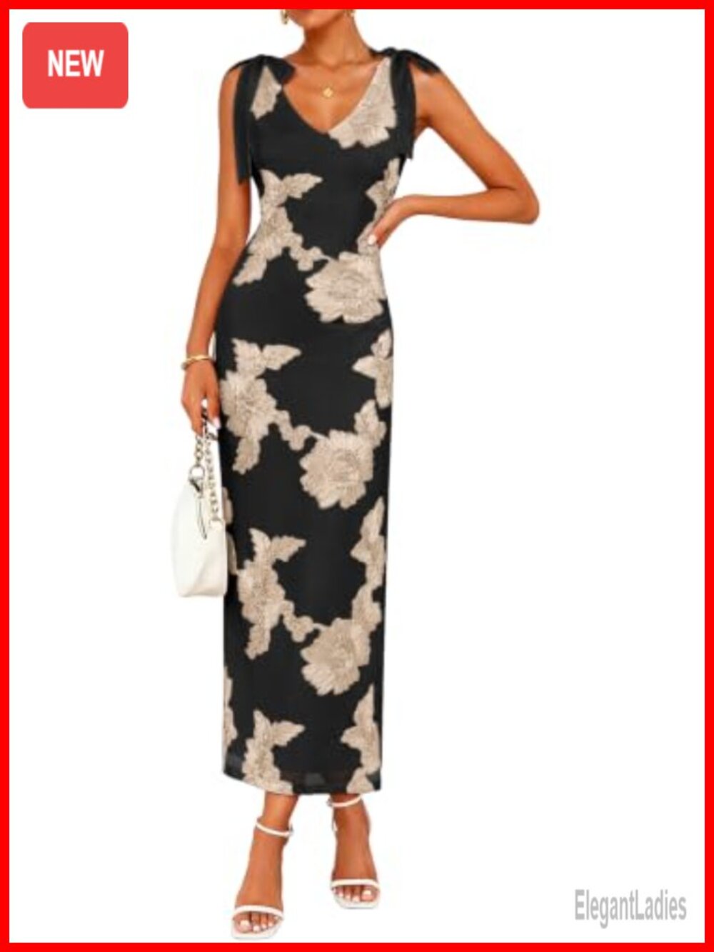 Floral Embroidered Maxi Cocktail Dress Sleeveless V Neck Backless